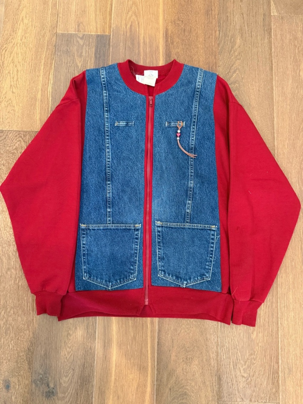 Red & Denim Zip Jean Jacket for Women